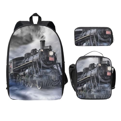 Sac à dos train à vapeur EdWal avec trousse scolaire 3 pièces noir