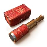 NauticalMart Brass Pirate Telescope 6 Inch Nautical Spyglass Collapsible Monocular for Adventure Enthusiasts Gift | Solid Brass Handheld Telescope with Leather Handle for Kids' Telescopes