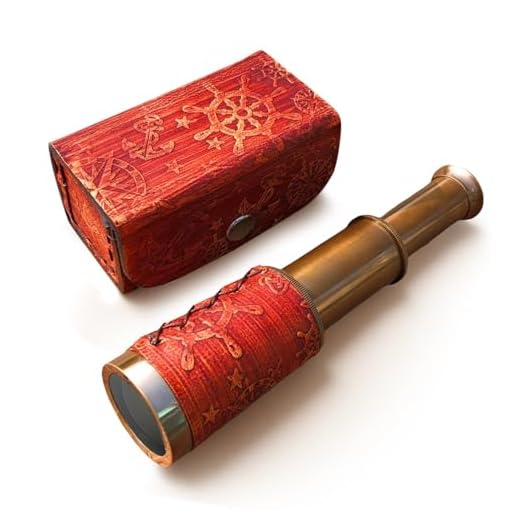 Nautical Brass Spyglass Telescope with Box, Brass Pirate Telescope, Spyglass Collapsible Monocular Decorative Telescope with Glass Optics for Kids Travellers Adventure Enthusiasts Collectible 6''