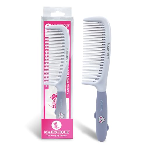 Image of Majestique Rubber Grip Handle Comb | Anti-Static Wide Tooth Comb for Detangling & Styling | Comfortable Wooden Hair Comb for Curly, Thick & Frizzy Hair - For Men & Women