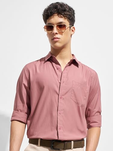 Image of Highlander Men Slim Fit Full Sleeve Shirt PHSH000440 Dusty Pink M