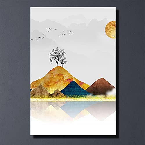 Póster de paisaje dorado abstracto para decoración de salones nórdicos 2