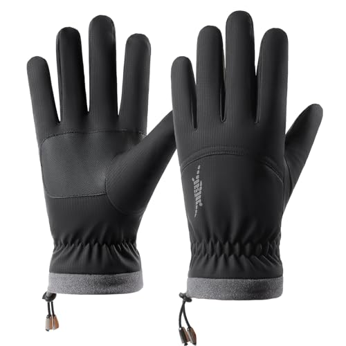 Azarxis Guantes de Ciclismo de Invierno Cortavientos y Táctiles Cálido Guantes para Correr Entrenamiento en Bicicleta (01 Negro, M)