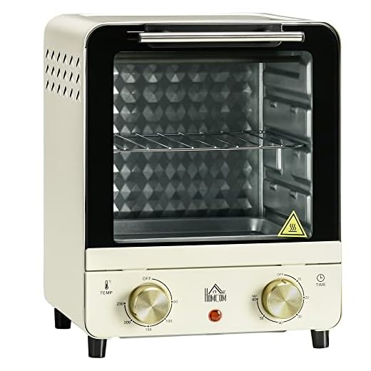 HOMCOM Horno Eléctrico Sobremesa con Convección 15 Litros 1000W Horno Tostador con Temperatura hasta 230 ℃ Temporizador 60 Minutos Bandeja y Rejilla 25,5x27,5x32 cm Crema