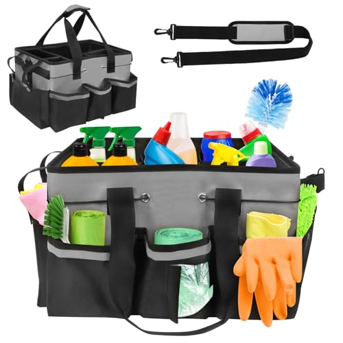 Putzmittel Organizer, Reinigungs Caddy mit Griff und Verstellbaren Schultergurten, Tragbar Wasserdicht Reinigungstasche, Haushaltstasche Caddy Tasche Groß, Hausputz caddy für Zuhause Auto Küche Küche