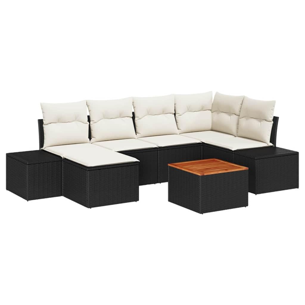 Set Divano da Giardino 7 pz Nero Polyrattan