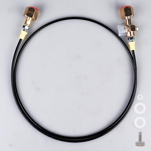 GAOUTO Tuyau de remplissage CO2 de 1,5 m, 2 × W21.8-14 Raccord fileté, adaptateur CO2 Tuyau haute pression avec manomètre 3000 pSI, station de recharge CO2,...