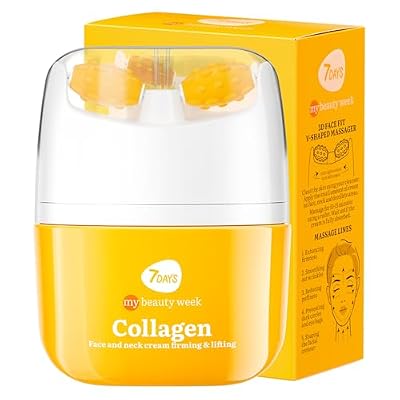 7DAYS Korean Hyaluronic Acid Face & Neck Firming Gel Moisturizer with Roller Massager Anti-Aging Cream for Tightening & Lifting Skin, Wrinkle & Double Chin Care, 1.35 fl oz