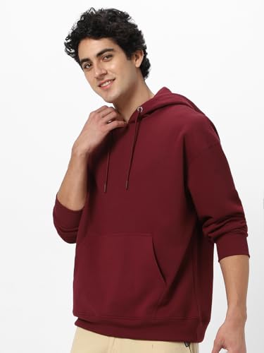 Image of Urbano Fashion Men's Cotton Solid Oversized Hooded Neck Sweatshirt