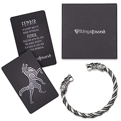 Vikingsbrand Viking Bracelet For Men | Adjustable Bracelet For Men 7-10 Inches | Pagan Jewelry | Norse God Odin Wolf Heads Arm Rings | Metal Wristband Gift For Men & Boys #TOP1