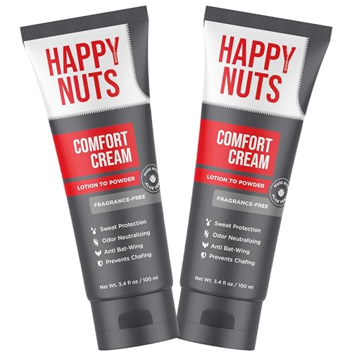 Image of HAPPY NUTS Comfort Cream Deodorant For Men: Anti-Chafing Sweat Defense, Odor Control, Aluminum-Free Mens Deodorant & Hygiene Products for Men's Private Parts 3.4 Fl Oz (2 Pack), Fragrance-Free