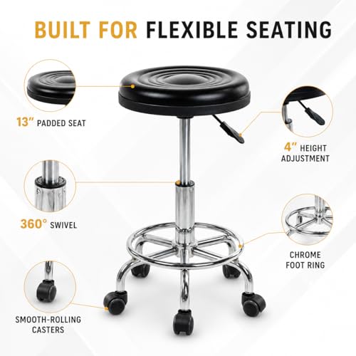 Image of Mount-It! Adjustable Rolling Stool with Wheels - Swivel Backless Doctor Stool, Hydraulic Seat for Salon, Spa, Tattoo, Garage, Medical Office, Desk - 18.1 inch to 23.6 inch Height, 250 lb Capacity, Black