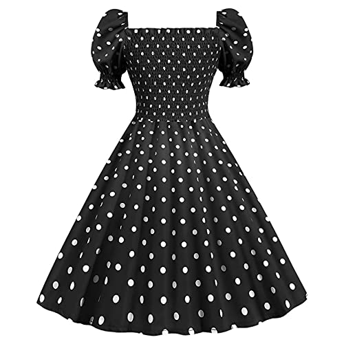 Vestido flare feminino com estampa de bolinhas grande curto retrô casual preto para inverno para mul
