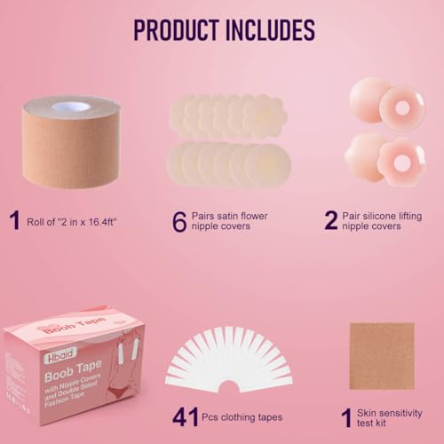 Hbaid Brust Tape Set mit 16pcs Nippelpads & 41pcs Fashion Tape | Klebe BH Push Up für Hochzeitskleider, Weihnachtsfeiern & Partys | Boob Tape mit Sicherheitsteststreifen für Abendrobe