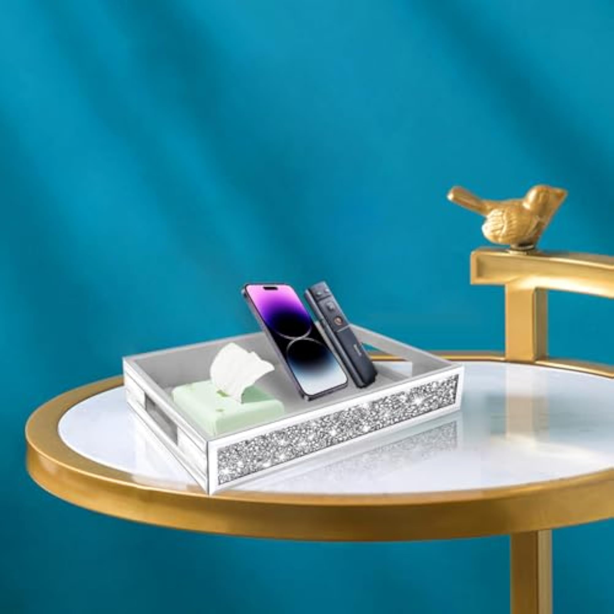 Luxury Crystal Diamond Mirrored Serving Tray