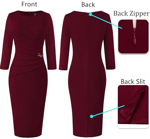 Image of VFSHOW Womens Elegant Ruched Slim Work Office Business Casual Bodycon Dress
