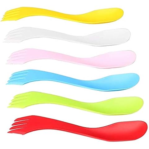 6Pcs Plastic Spork Lightweight & Strong All in One Camping Cutlery Spoon Fork Knife Set Portable and Reusable Camping Spork Flatware for Backpacking Hiking Outdoors Cover