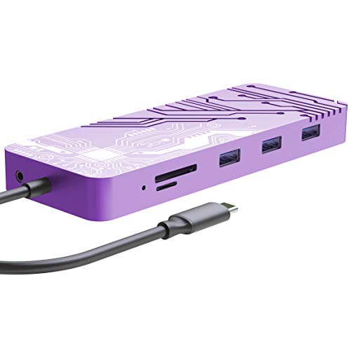 Black Friday - 40% OFF Guanda Laptop Docking Station, USB C PD Charging Hub, 13-in-1 USB Hub with Ethernet, HDMI, DP, VGA, 4 Port-USB 3.0, Micro/SD/TF Memory Card Readers for Mac, FUJITSU Computers - GD10 Lavender Purple