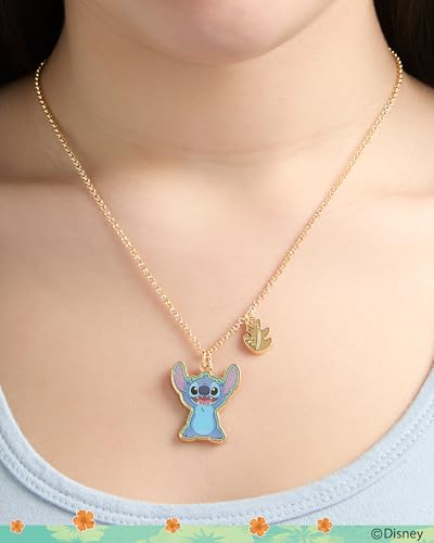 Disney Stitch Jewelry Set Official License with 16+3 Necklace and Palm Leaf Earrings, Gold Tone Fashion Necklace and Stud Earrings4