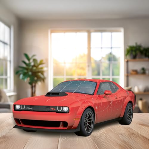 Ravensburger - Puzzle 3D Dodge Challenger R/T - Dodge Challenger Rouge - Maquette Voiture à Construire sans Colle - Puzzle Voiture de Sport 3D - 108 Pièces - Dès 8 Ans - 12008036