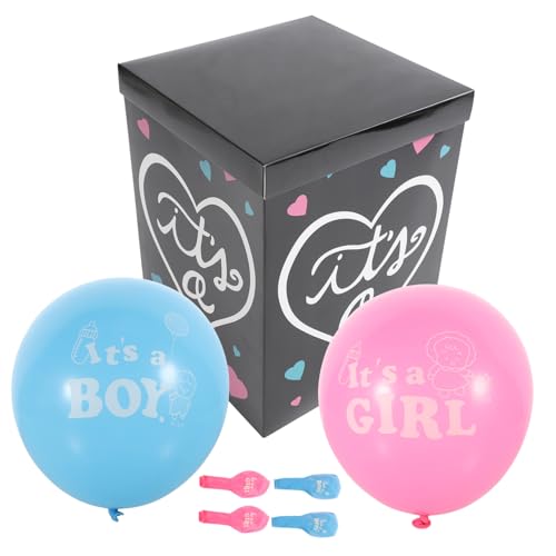 FRCOLOR Caja Para Revelación De Género Del Ñiño Globos Azul y Rosa, Tamaño 30x30x40 Cm, Papel y Plástico, Para Baby Shower y Cumpleaños, Decoración Infantil, Set 3 Globos De Cada Color