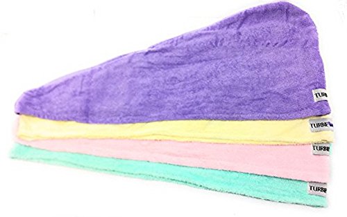 The Original Turbie Twist 4 Pack Pastel Cotton Aqua, Purple, Cream and Pink hair Towels