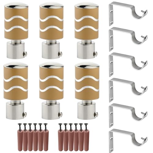Image of GRIVAN Stainless Steel Curtain Holder Set for Door Window Wall Suitable for 1 Inch Rod Curtain Bracket Support Knobs Accessories (Mustard Yellow, Pair of 3)