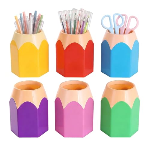 YINGHOYEDO 6pcs Pencil Shaped Pen Holders, Cute Desktop Pencil Cup