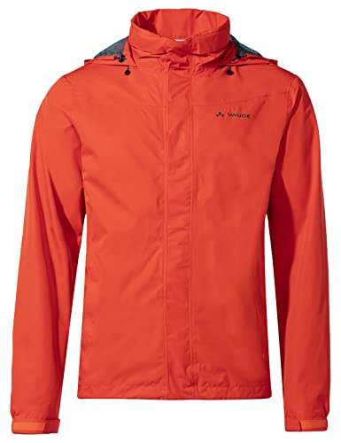 VAUDE Escape Bike Light Regenjacke Herren – Fahrradjacke wasserdicht atmungsaktiv winddicht, 2-Lagen mit verstaubarer Kapuze, glowing red,M