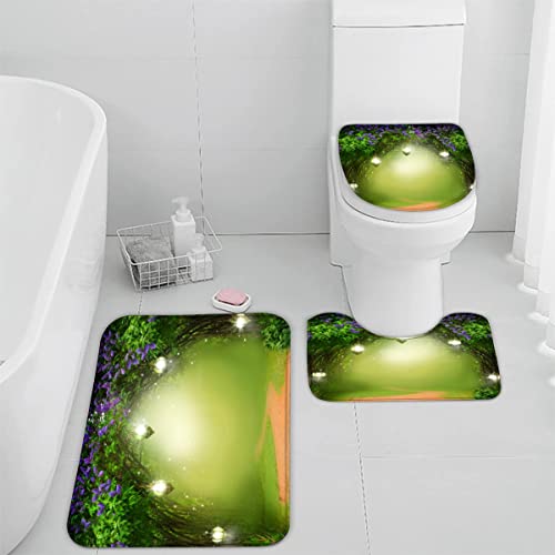 Badezimmerteppich-Set 3Teilig lila Baum rutschfest Waschbar Badematte Badezimmer Weich Mikrofasern WC-Deckelbezug Wald…