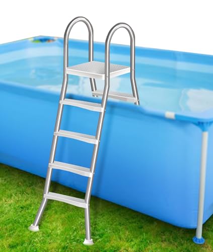 Errzom Escalera de Piscina de Alta Resistencia de 4 Peldaños para Piscinas Elevadas de 135 cm, con Peldaños Antideslizantes, Capacidad de 250 kg y Barandillas,135cm