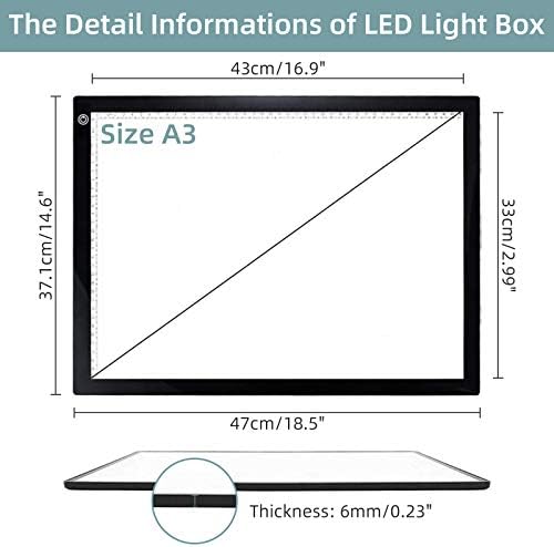 A3 Light Box with 3 Adjustable Brightness Light Pad LED Copy Board with USB Power Cable for Diamond DIY Painting, Light Drawing, Sketching, Animation, X-RAY, Tracing