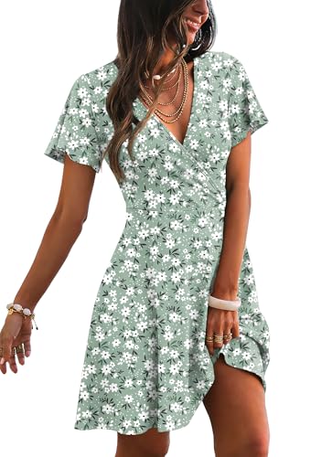 Image of RUMIA Women Casual Dresses Wrap V Neck Dress A-Line Summer Sundress Fashion