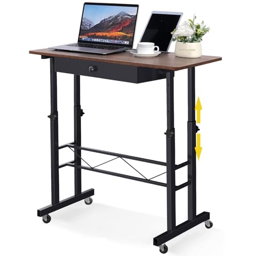 GTPLAYER Höhenverstellbarer Schreibtisch, Computertisch Laptoptisch mit Schubladen,Tisch höhenverstellbar 80 * 50*(73-115) cm, Standing Desk mit Rollen
