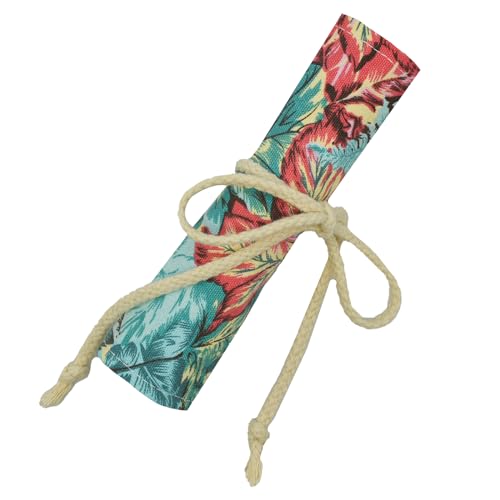 Image of Maple Leaf Colored Canvas Pencil Case Roll Wrap Roll Up Holders Pencil Organizers for Artist Adult Coloring Travel Storage With 24 Slots(Tree Leaves)