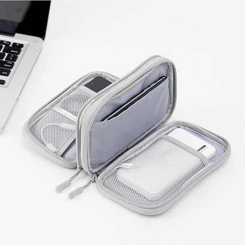 Double Layers Travel Cable Organizer Pouch, Portable Electronic Digital Accessories Storage Pouch Bags for Cables, USB Flash Drive, Plug, Phone, Earphone and More (Grey)