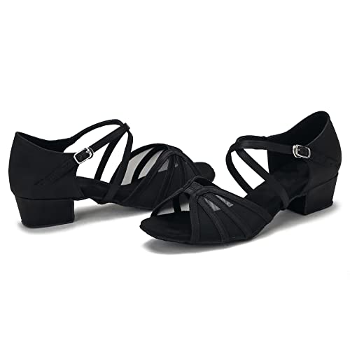 Cleecli Low Heel Ballroom Dance Shoes Women Latin Salsa Practice Dancing Shoes 1.5 Inch Heel Zb14(7,Black) #TOP5