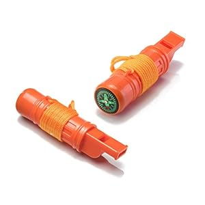 SE 5-in-1 Orange Survival Whistle with Compass, Signaling Mirror, Lanyard, and Fire Starter – 112dB, 4.5-Inch Length – Ideal for Hiking, Camping, Emergencies (2-Pack) – CCH5