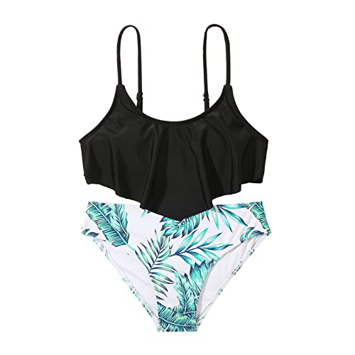 Girl's Swimsuit Two Piece Leaf Print Shorts for 7 to 14 Years Swimming Pool Hot Spring Bathing Suit Girls Size 7