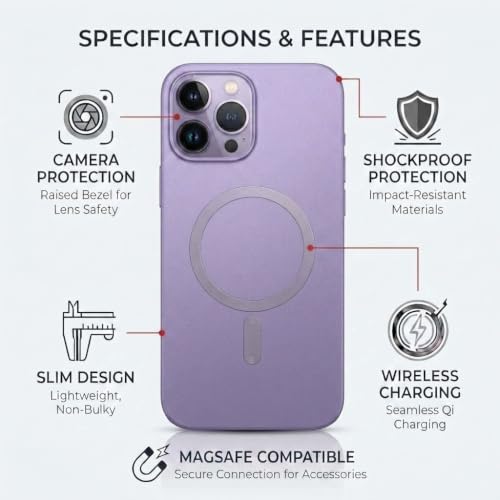 Image of amazon basics Premium Mag-Safe Case for iPhone 16 Pro Max | Shockproof & Anti-Scratch Cover | Soft Silicone with Wireless Charging | Camera Lens Guard - Light Purple