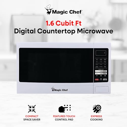 Magic Chef Countertop Microwave Oven, Small and Compact, 1100 Watt, 1.6 Cu Ft, White - Thumbnail 2