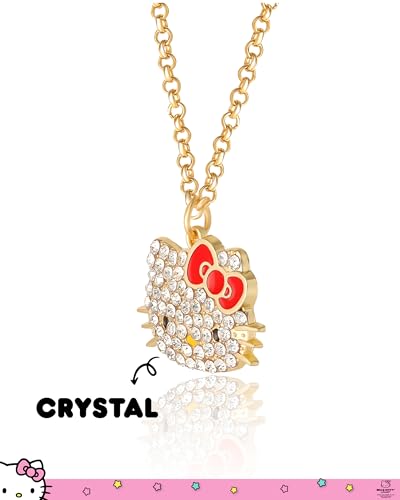 SALLY ROSE Hello Kitty Necklace for Women with Pave Crystals, 16"+3" Gold Tone and Enamel Sanrio Pendant Necklace Official License4