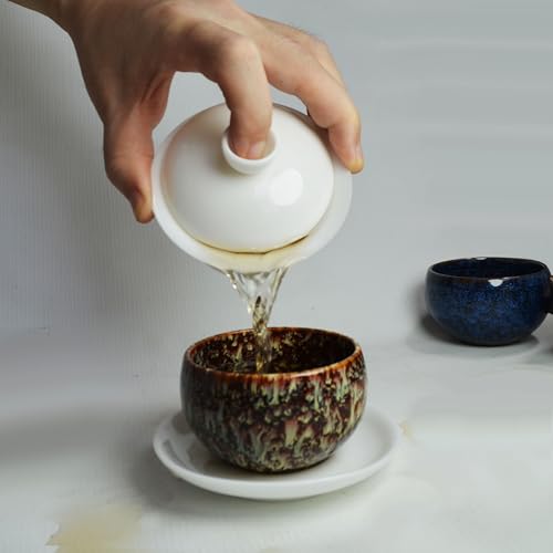 Image of Liang baobao Ice Jade White Porcelain Gaiwan,5oz Teacup Suet-fat Jade Porcelain Chinese Tea Cup Set for Gongfu Tea (bamboo)