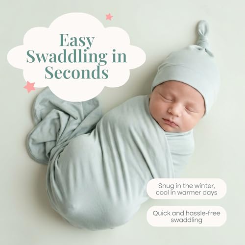 Image of Caden Lane Baby Swaddle & Receiving Blanket, Soft, Breathable & Temperature-Regulating Bamboo Viscose Fabric for Swaddling Newborns, Gender Neutral Infant Blanket for Boys & Girls, Lily Pad Green