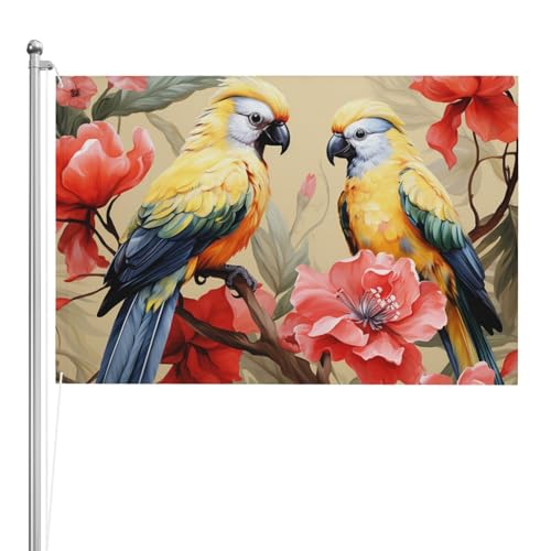 Drapeau d'art fleur et oiseau 1,2x1,8 m grand format double face