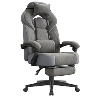 SONGMICS Chaise de Jeu, Chaise d'Ordinateur, Ergonomique, avec Repose-Pieds, Coussin de Tête Ajustable, Support Lombaire, Capacité de Charge de 150 kg, Gris Ardoise OBG077G01