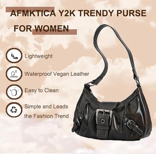 Y2K Trendy Purse for Women, Leather Buckle Punk Hobo Clutch Purses Bags for Ladies Top Handle Shoulder Bag2