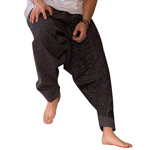 JiXuan Hombres Joggers Harem Pantalones Tallas Grandes Entrepierna Pantalones Nepal Baggy Hippie Baggy Cordón Casual Yoga Punk Pantalones