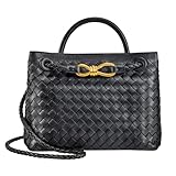 Woven Tote Bag for Women Leather Shoulder Handbag Designer Top Handle Purses(Black)