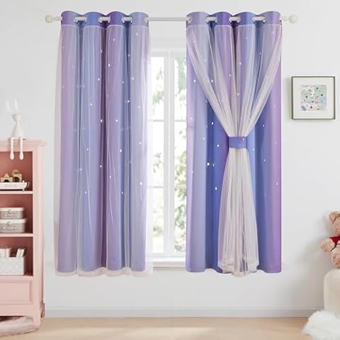 Deconovo Star Hollow Out Blackout Curtains Cover